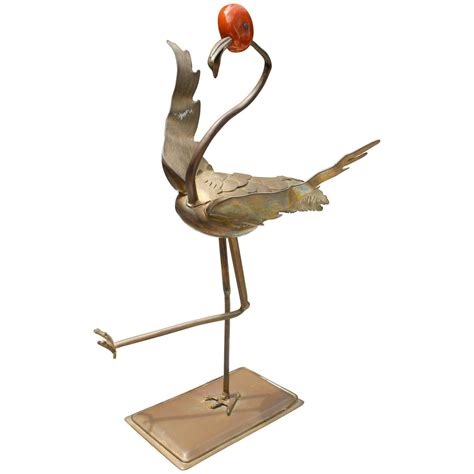 1970s Brass Heron with Red Jade Head | Heron, Animal sculptures, Brass