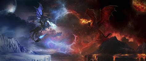 Ice Vs Fire Dragon Fight Resolution, Fantasy, , and Background, 3440X1440 Dragon, HD wallpaper ...