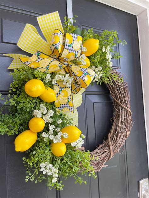 Wreath for Front Door Summer Lemon Wreath for Kitchen Door | Etsy