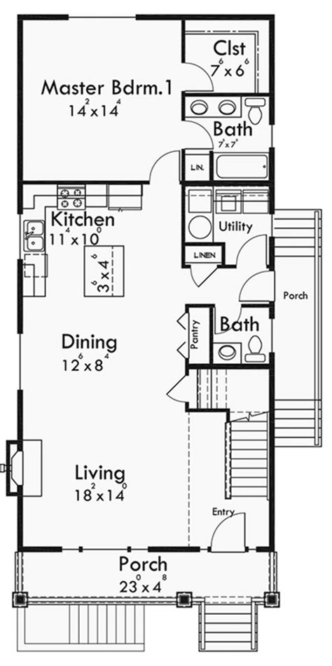 Craftsman Floor Plan - Main Floor Plan Plan #303-473 | Shotgun house plans, Basement house plans ...