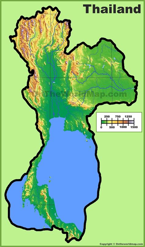 Thailand physical map - Ontheworldmap.com