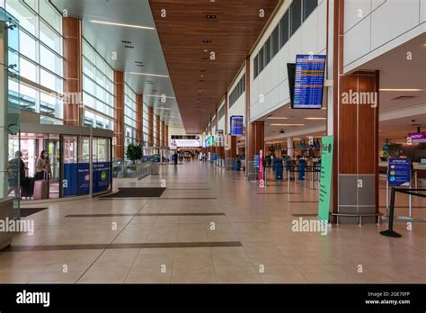 Goffs, Nova Scotia, Canada - 13 August 2021:Halifax Stanfield International Airport main hall ...