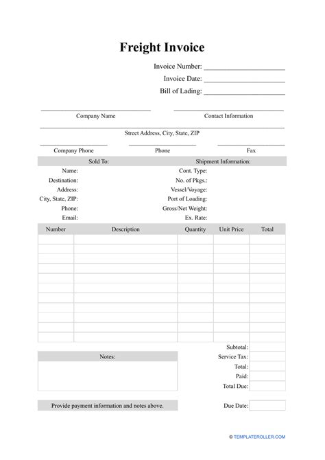 Freight Invoice Template - Fill Out, Sign Online and Download PDF ...