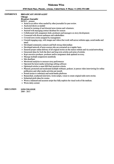 Broadcast Journalist Resume Sample | Velvet Jobs