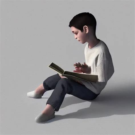 a boy reading a book, 3 d rendering, art by nicolch, | Stable Diffusion