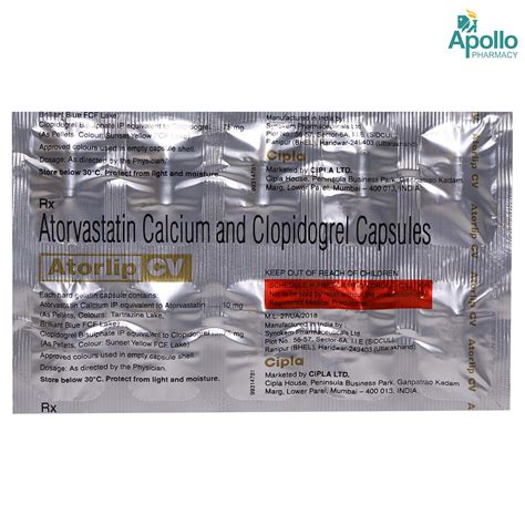 Atorlip CV Capsule 10's Price, Uses, Side Effects, Composition - Apollo Pharmacy