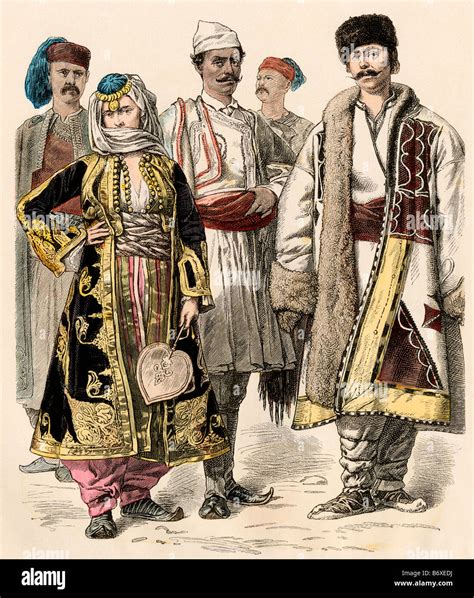 People from the Balkan states and a Bulgarian man at right. Hand ...