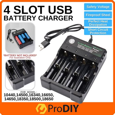 4 Slots 18650 14500 Battery Charger Lithium Ion Portable Travel USB ...