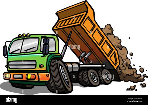 Illustration of a Cartoon tipper truck at work. Isolated Stock Photo - Alamy