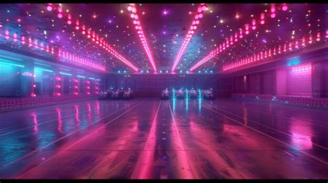 Premium Photo | Retro Roller Rinks in Retrowave Pastel Colors Under ...