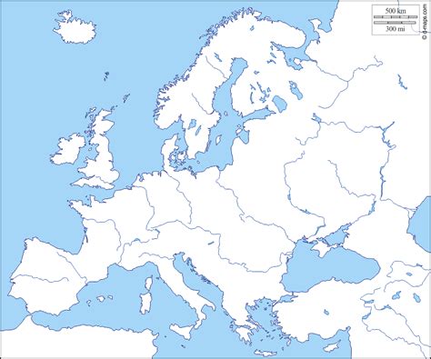 Europe free map, free blank map, free outline map, free base map coasts, hydrography | Europe ...