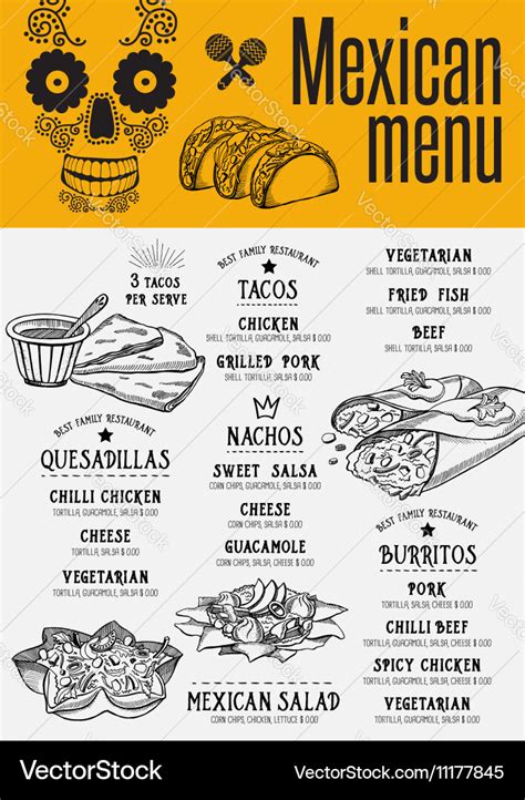 Menu mexican restaurant template placemat Vector Image