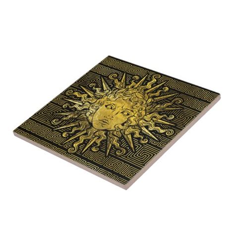 Apollo Sun Symbol on Greek Key Pattern Ceramic Tile | Zazzle