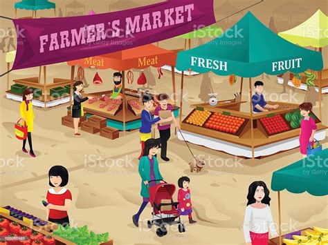 A vector illustration of farmers market scene