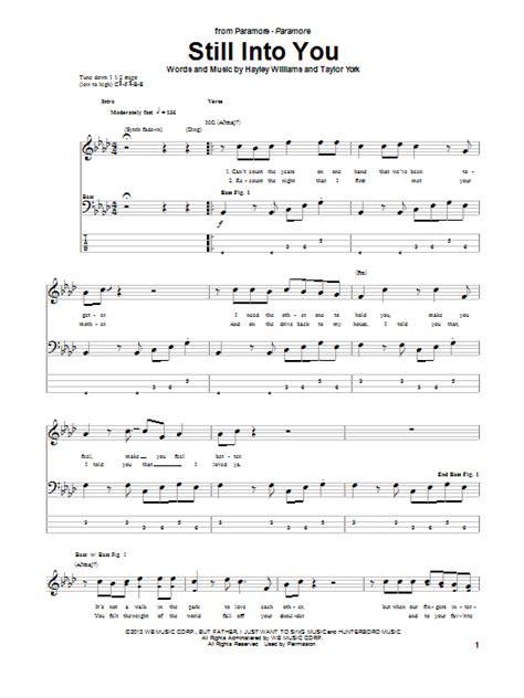 Paramore "Still Into You" Sheet Music Notes, Chords | Bass Guitar Tab ...