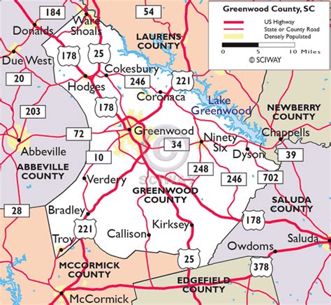 Map of Greenwood County Due West, Us Highway, Genealogy Resources ...