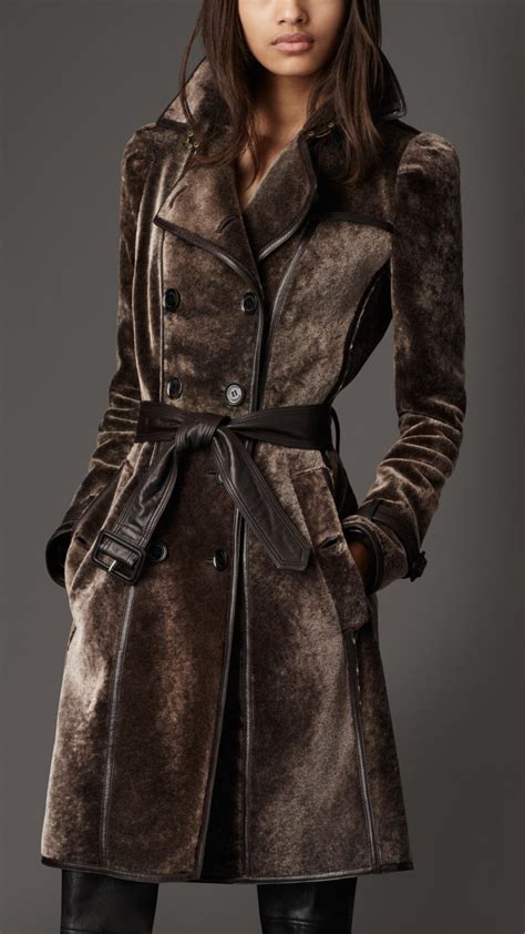 Burberry Long Shearling Trench Coat in Brown - Lyst