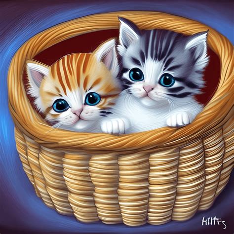 Kittens in a Basket Graphic · Creative Fabrica