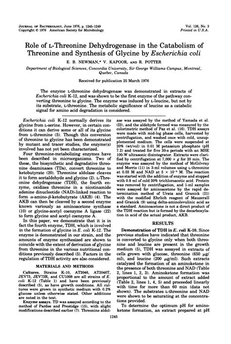 (PDF) Role of L threonine dehydrogenase in the catabolism of threonine and synthesis of glycine ...