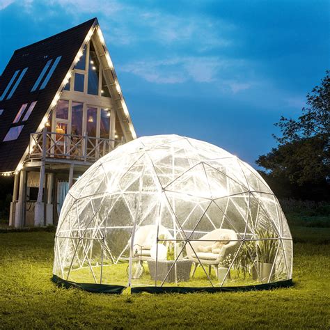 VEVOR Garden Dome 12ft - Geodesic Dome with PVC Cover - Lean To Greenhouse with Door and Windows ...