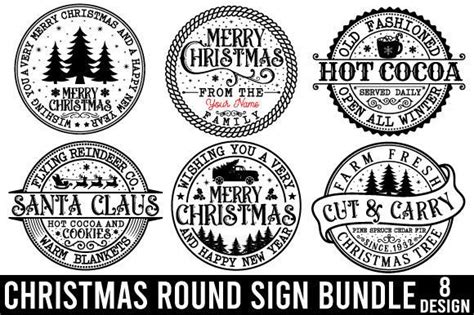 210 Vintage Christmas Round Sign Svg Designs & Graphics