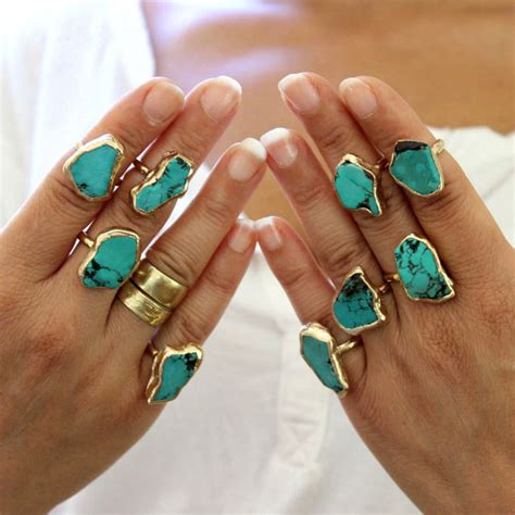 Raw Turquoise Ring, Turquoise Ring, Boho Turquoise Ring, Gold Stacking ...