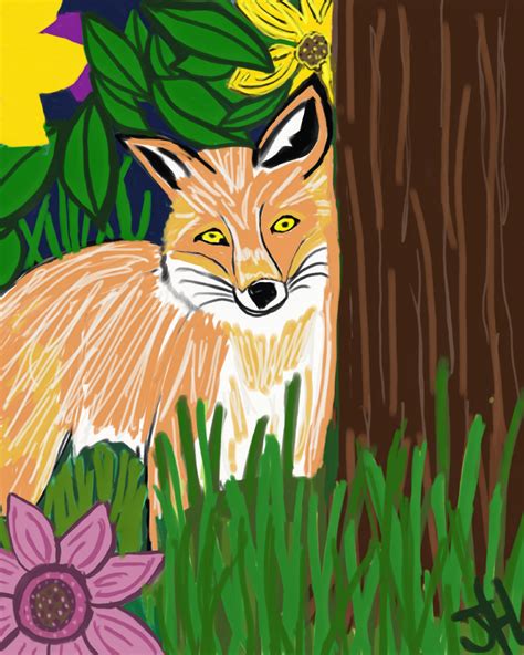 Fox by a tree by jeminilady on DeviantArt