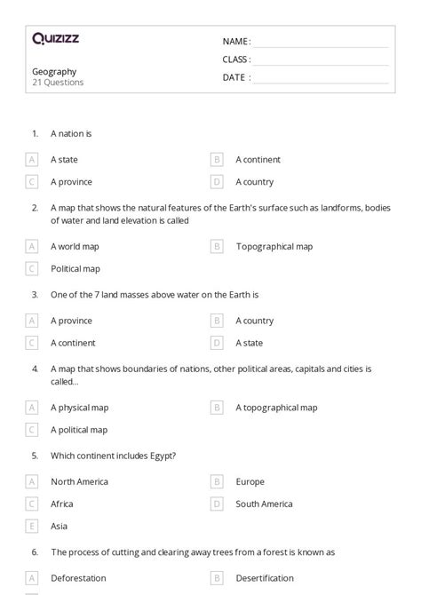 50+ Geography worksheets on Quizizz | Free & Printable