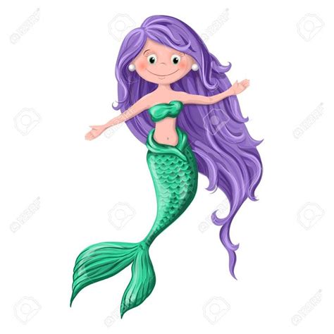 Cute cartoon mermaid with purple hair. Vector illustration. , #sponsored, #mermaid, #cartoon, # ...