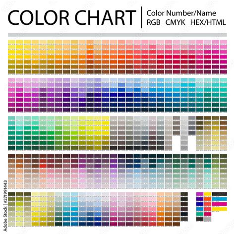 Color Chart. Print Test Page. Color Numbers or Names. RGB, CMYK, Pantone, HEX HTML codes. Vector ...