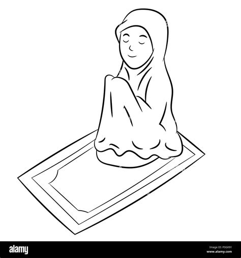 Muslim Girl praying Isolated on white background. Black and White ...