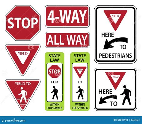 Traffic Road Sign All Way,4-way,stop Here To Pedestrians Warning Stock Vector - Illustration of ...