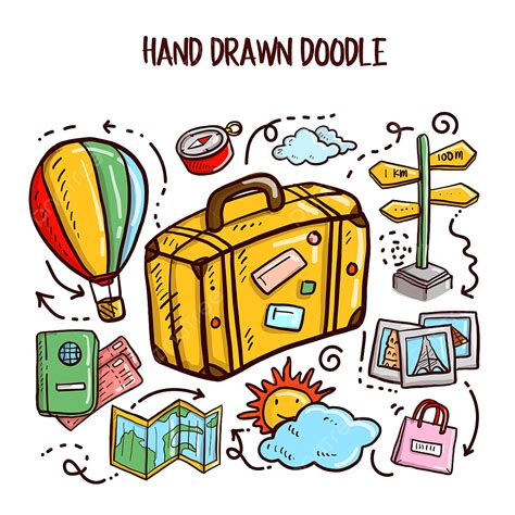 Travel Doodles Vector Art PNG, Travel Doodles Art Vector Illustration Set, Rat Drawing, Travel ...