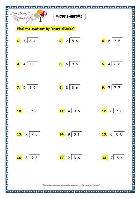 Grade 3 Maths Worksheets: Division (6.6 Short Division without Remainder) – Lets Share Knowledge