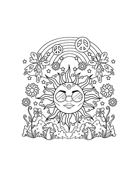 Hippie Sun Printable Coloring Pages / Digital Download / Trippy Coloring Book - Etsy