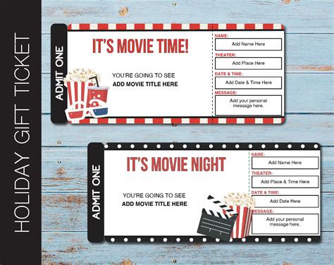 Printable MOVIE Gift Tickets. Cinema Themed Gift Reveal Ticket ...