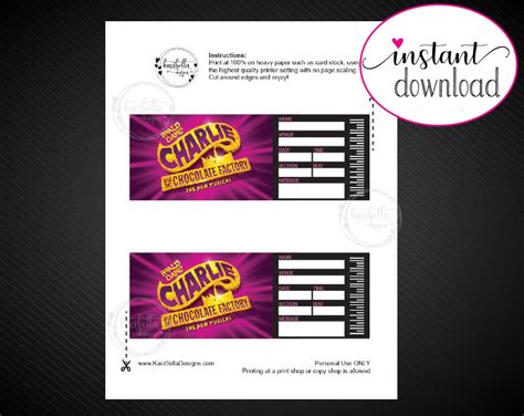 Printable CHARLIE CHOCOLATE FACTORY Broadway Surprise Ticket. | Etsy