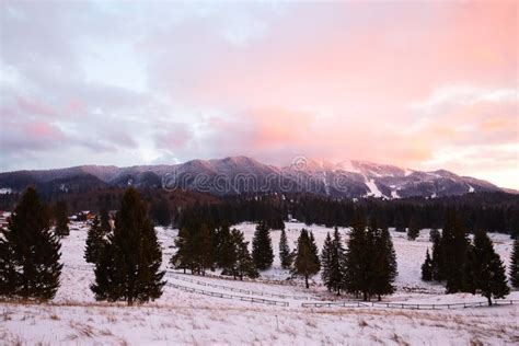 Brasov Mountains Covered in Snow at Sunset Stock Photo - Image of building, attraction: 137919666