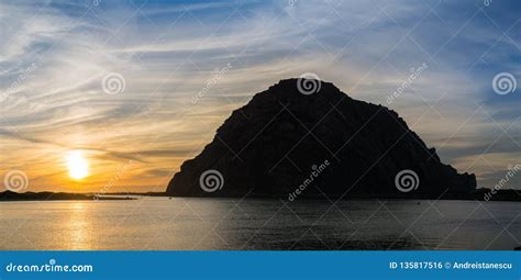 Panoramic View of Morro Rock at Sunset, Morro Bay, California Stock Photo - Image of colorful ...