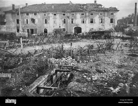 WW1 - Italian trench and wire obstacles in the town of Gorizia during the first world war Stock ...