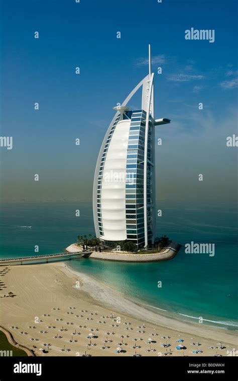 View down to Burj Al Arab Hotel and Jumeirah Beach,Dubai.Emirates Stock ...