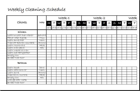 Weekly Clean Up Spreadsheet Template .xls | Excel Templates