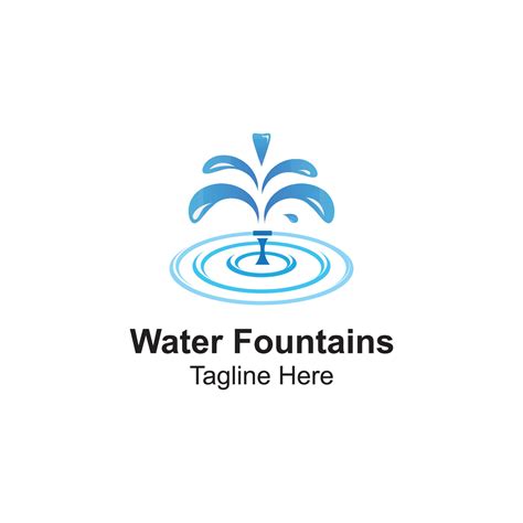 Water Fountains Logo Design Template With Pond-Water jet fountain logo template. Linear fountain ...