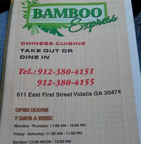 Menu at Bamboo Express restaurant, Vidalia