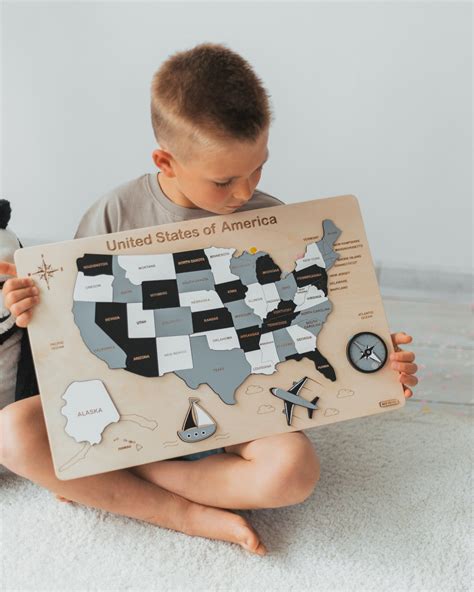 United States Wood Puzzle US Map for Kids Wooden | Etsy