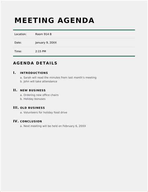 Classic meeting agenda Template in Word (.Docx File Download)