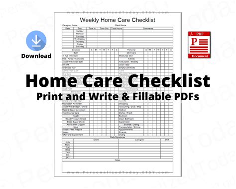 Weekly Home Care Checklist Print and Write and Fillable PDF - Etsy