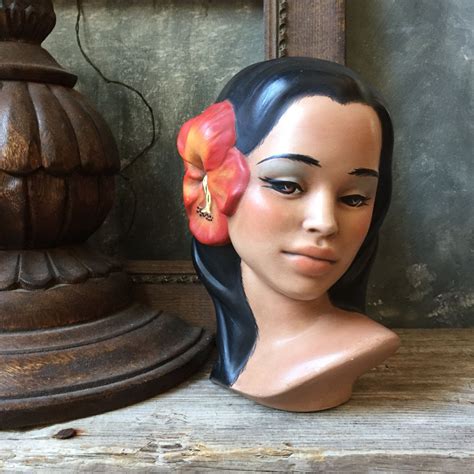 Polynesian Woman: Vintage Ceramic Bust, Hand Painted Pottery Figure ...