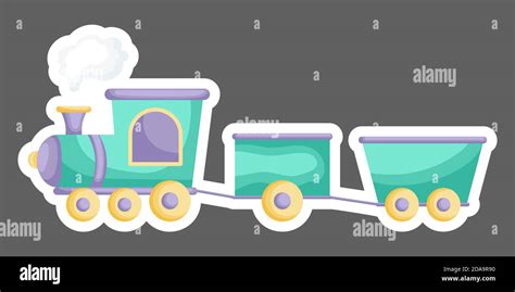 Cartoon green-purple train for design of notebook, cards, invitation. Cute sticker template ...