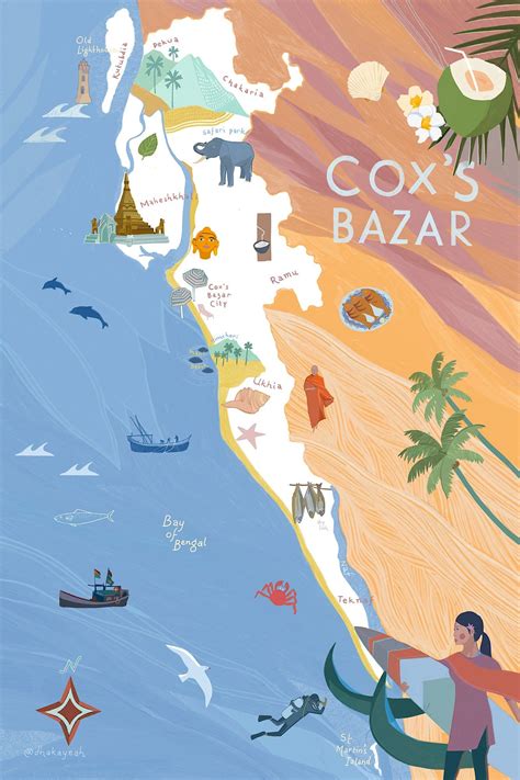 Illustrated Map of Cox’s Bazar | Illustrated map, Map art illustration ...